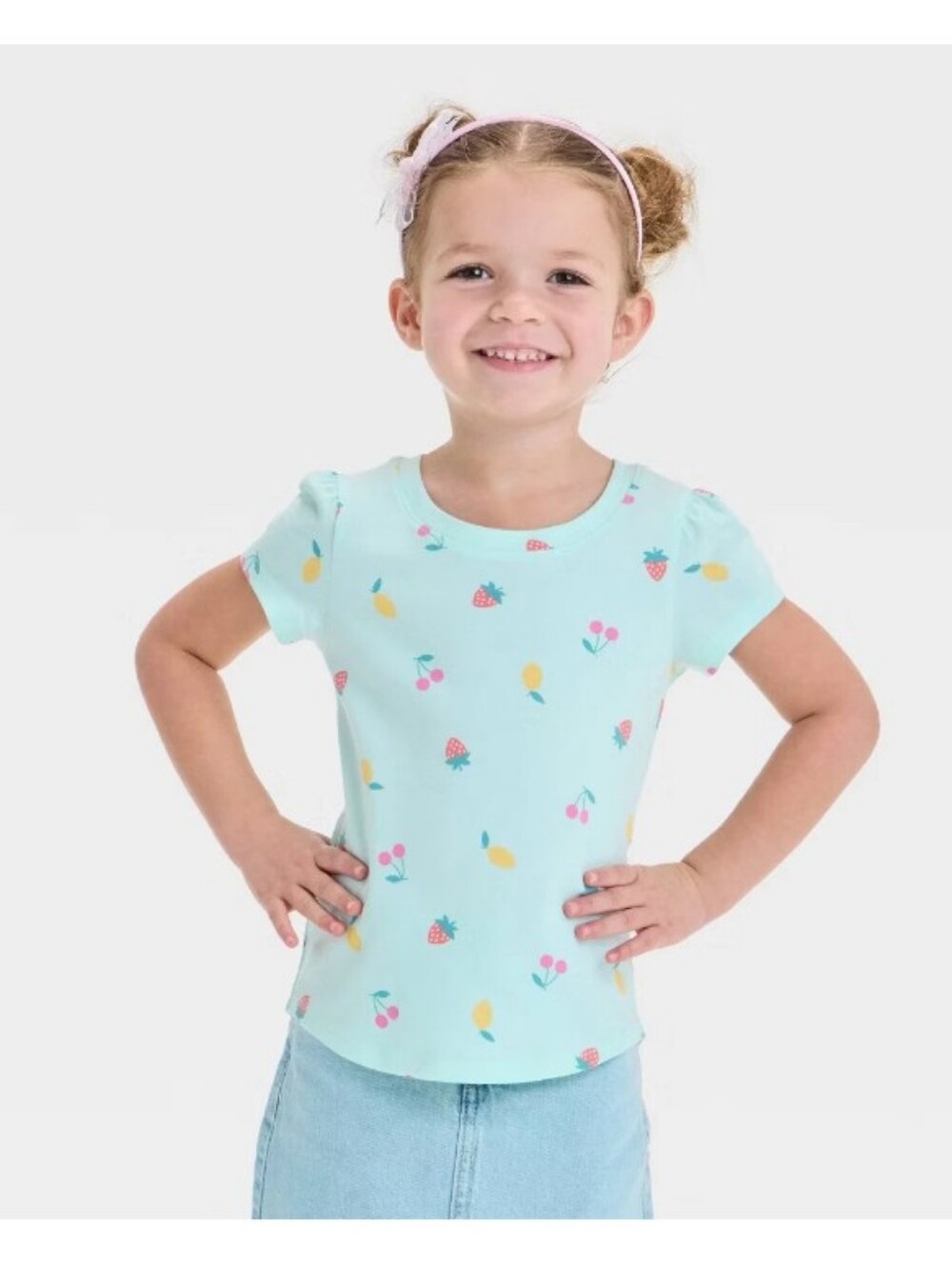 New Cat & Jack Light Blue Fruit-Print Short Sleeve Tee